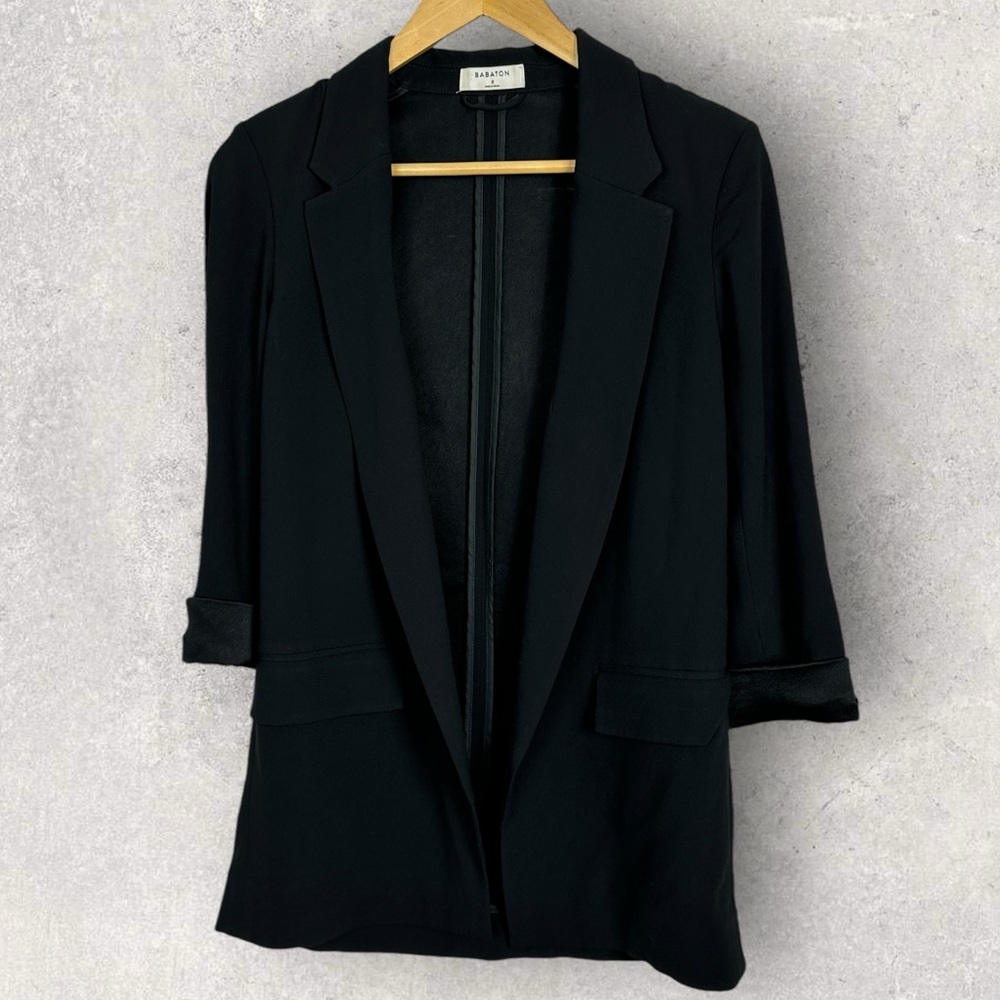Aritzia Babaton‎ Delos Blazer Black Drape Size 2 Cupro Crepe Minimalist Career - Picture 16 of 16